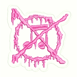 ANTI-MUSIC - cutout embroidered Patch - (NEON PINK ON WHITE)  (by SMG)